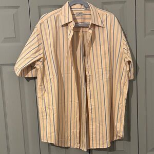 L.L. Bean Men's Yellow and Blue Striped Casual Shirt